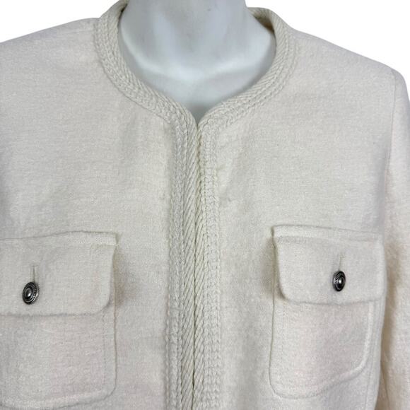 Talbots Ivory Womens Boiled Wool Blend Suit Jacket Blazer Career Classic sz 10 - Picture 6 of 16